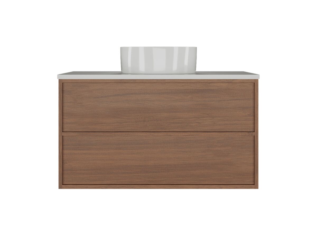 Supporting Image - Kado Aspect Wall Hung Vanity Unit 900mm 2 Drawer Caesarstone Mineral 20mm Top - Florentine Walnut