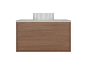 Supporting Image - Kado Aspect Wall Hung Vanity Unit 900mm 2 Drawer Caesarstone Mineral 20mm Top - Florentine Walnut