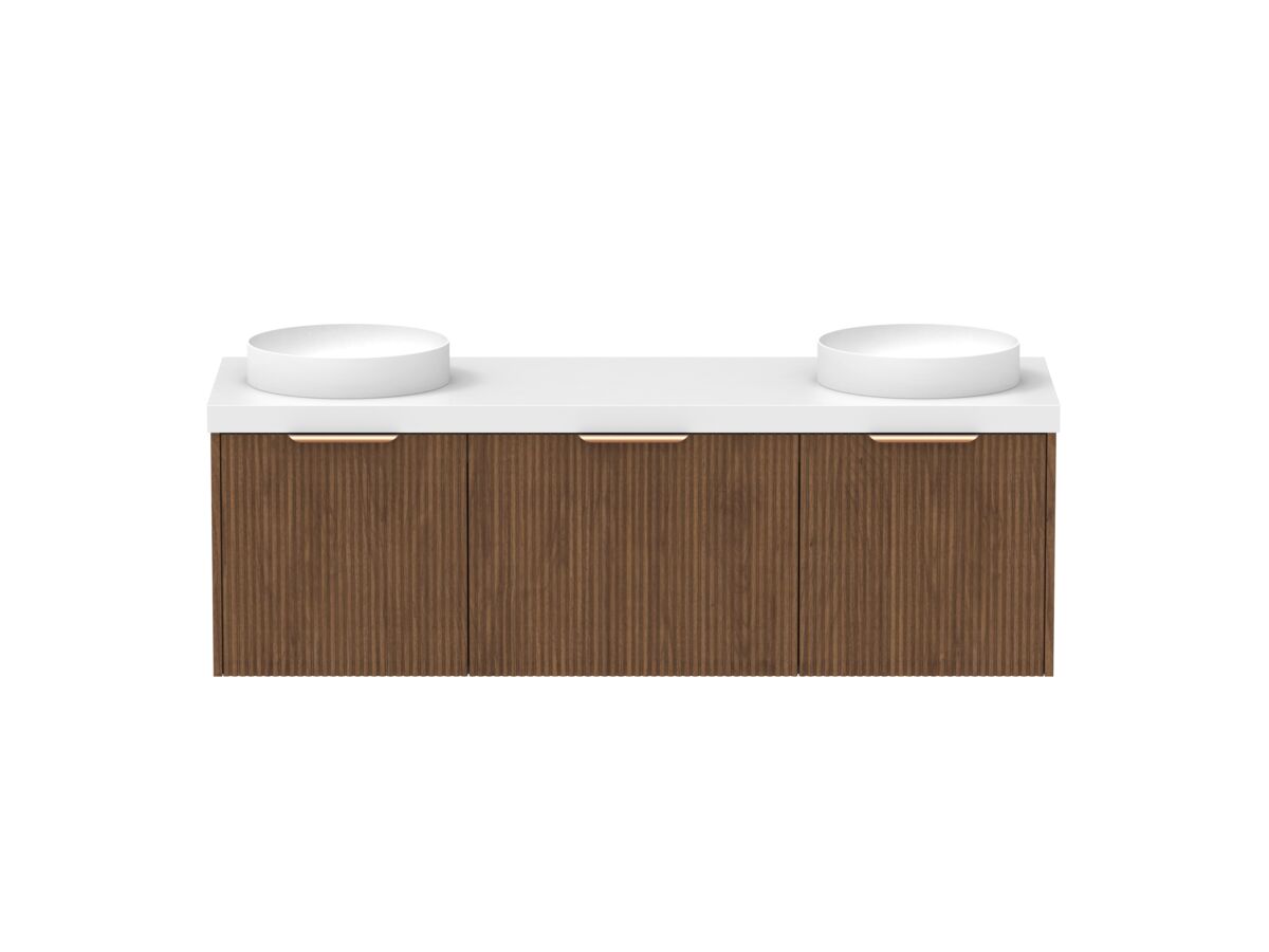 Supporting Image - Kado Neue Fluted Square All Drawer 1500mm Wall Hung Vanity with Double Basin 50mm Top Florentine Walnut