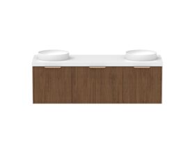 Supporting Image - Kado Neue Fluted Square All Drawer 1500mm Wall Hung Vanity with Double Basin 50mm Top Florentine Walnut