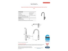 Specification Sheet - Sussex Oria Sink Mixer Pull Out Spray PVD Brushed Gunmetal (5 Star) Lead Free