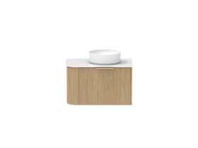 Supporting Image - Kado Neue Fluted Single Curve All Drawer 750mm Wall Hung Vanity with Centre Basin Durasein 12mm Top Boston Oak
