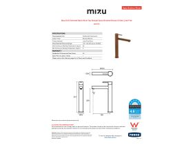 Specification Sheet - Mizu Drift Extended Basin Mixer Tap Straight Spout Brushed Bronze (6 Star) Lead Free