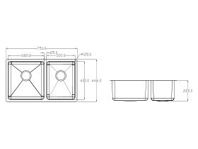 Memo Hugo 1 3/4 Bowl Sink No Taphole Stainless Steel