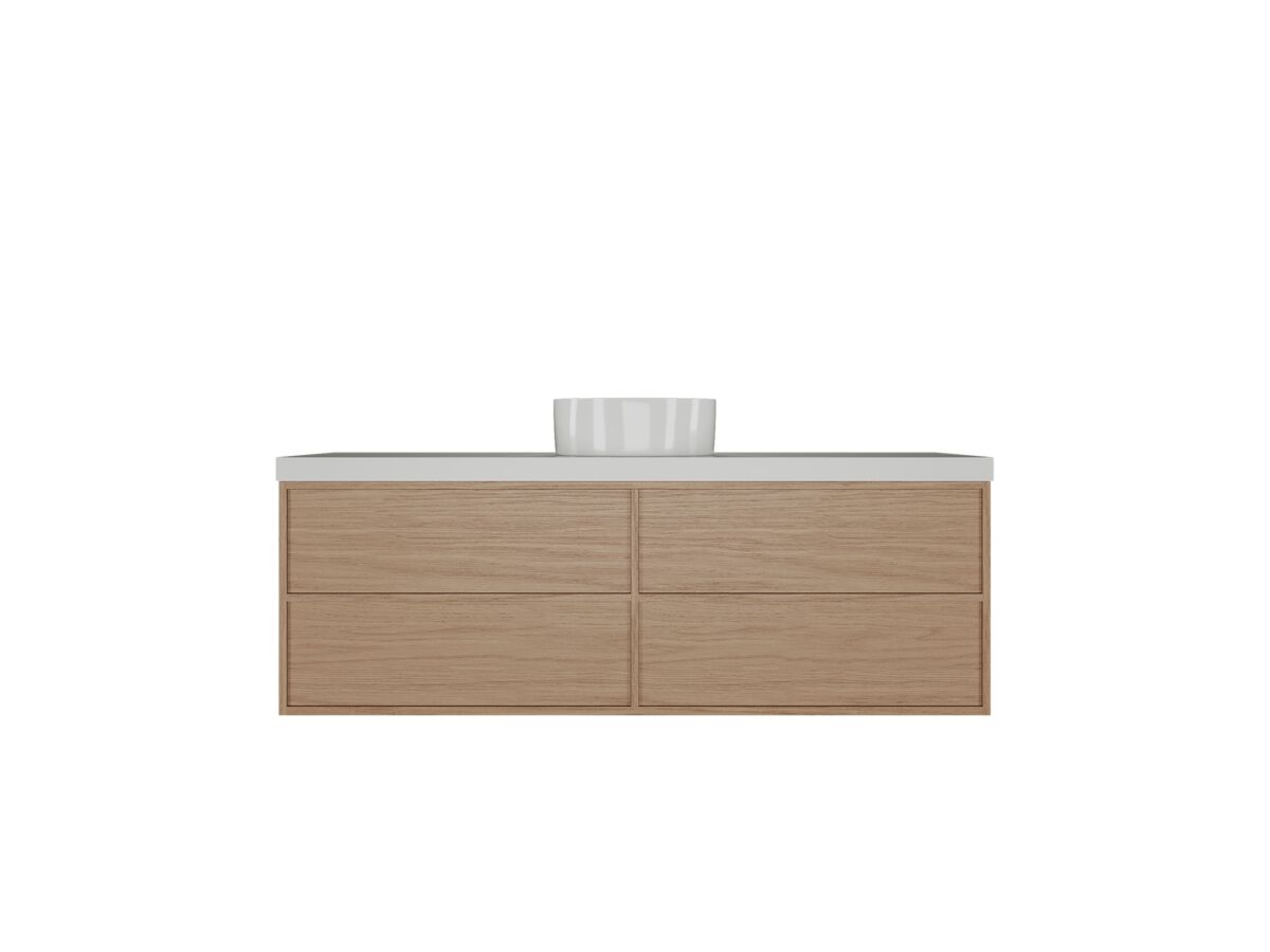Hero - Kado Aspect Wall Hung Vanity Unit 1500mm Single Bowl 4 Drawer Caesarstone Mineral 50mm Top - Boston Oak