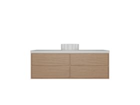 Hero - Kado Aspect Wall Hung Vanity Unit 1500mm Single Bowl 4 Drawer Caesarstone Mineral 50mm Top - Boston Oak