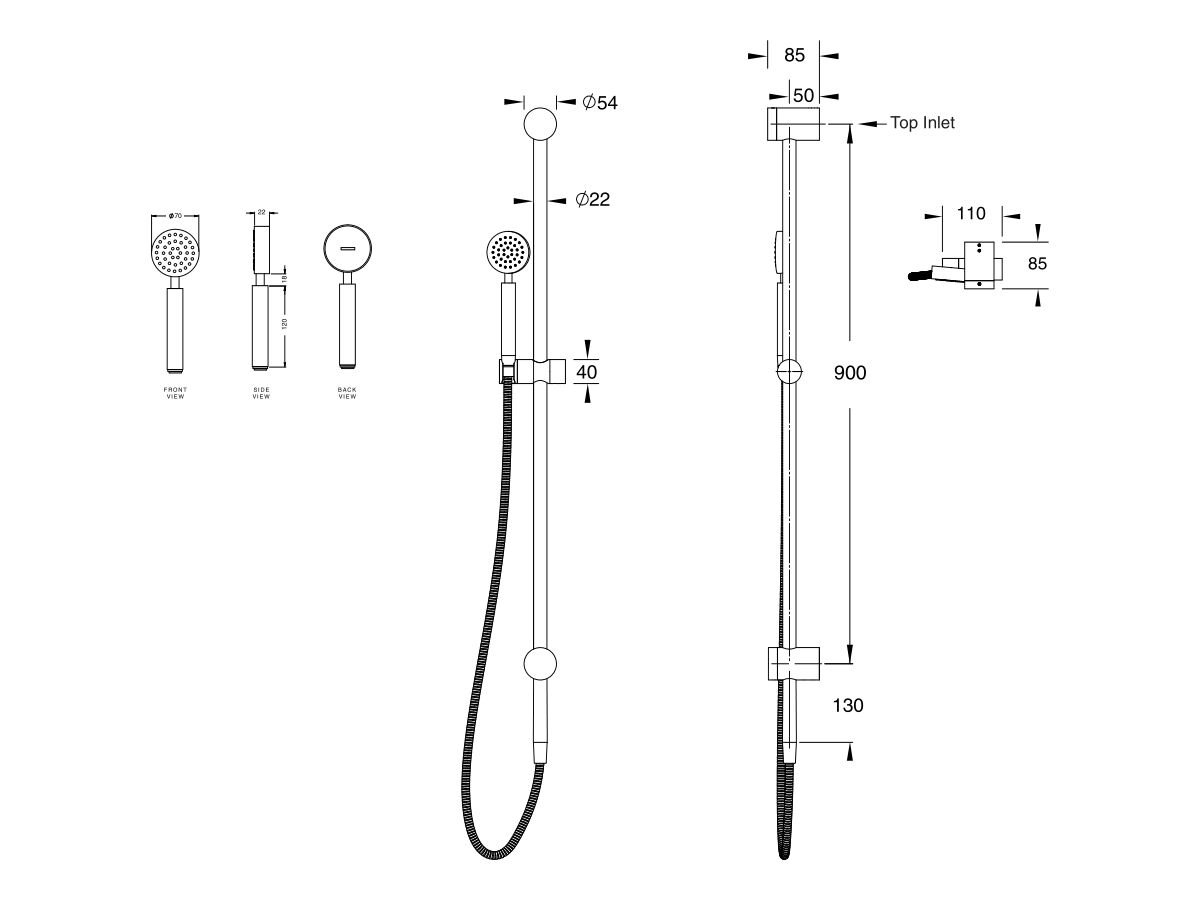 Sussex Pure Single Rail Shower with Wall Water Inlet (3 Star)