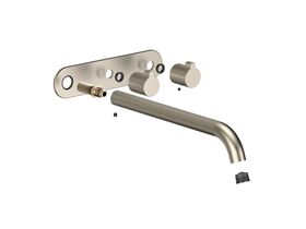 Hero - Faucet Strommen Vara Fin Wall Basin / Bath Hostess Tap System Right Hand 250mm Trimset Brushed Nickel (6 Star) Lead Free