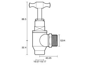 Technical Drawing - Dura Meter Stop Right Angled T-Head Male x Capp 20mm Lead Free