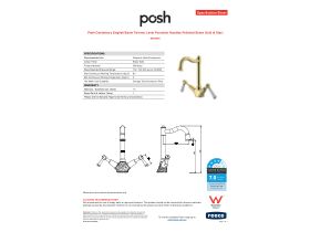 Specification Sheet - Posh Canterbury English Basin Twinner Lever Porcelain Handles Polished Brass Gold (4 Star)
