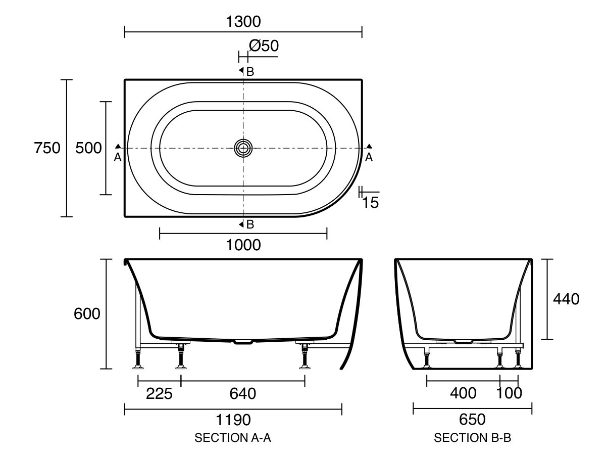 Posh Solus Back To Corner Freestanding Bath 1300 Left Corner White