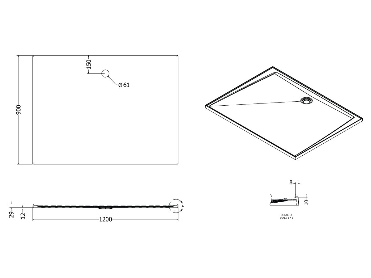 Posh Bristol Torbex Shower Base 1200 x 900mm White