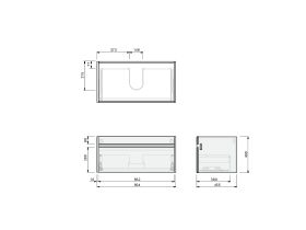 Technical Drawing - Posh Domaine Single 900 1 Drawer Wall Hung Vanity Mineral Cast