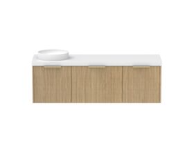 Supporting Image - Kado Neue Fluted Square All Drawer 1500mm Wall Hung Vanity with Left Hand Basin 50mm Top Boston Oak