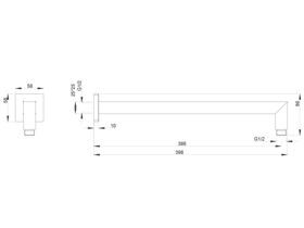 Mizu Bloc Wall Straight Shower Arm Only 385mm Chrome