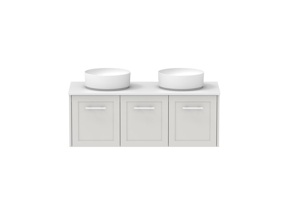 Hero - Kado Lux All Door 1200mm Wall Hung Vanity Double Basin 20mm - Feather Grey - Front