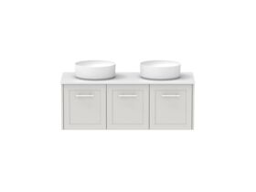 Hero - Kado Lux All Door 1200mm Wall Hung Vanity Double Basin 20mm - Feather Grey - Front