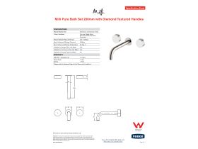 Specification Sheet - Milli Pure Bath Set 200mm with Diamond Textured Handles