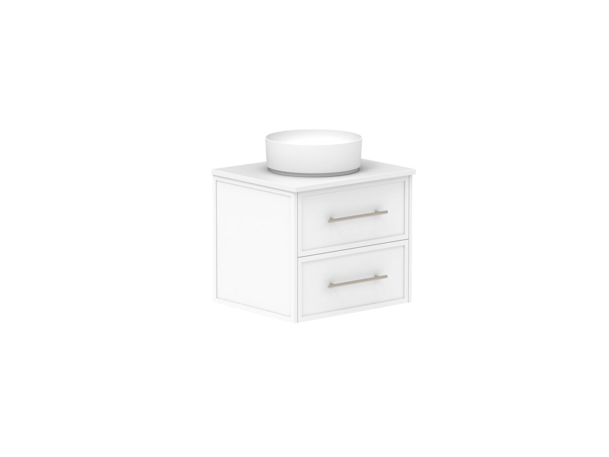 Supporting Image - Kado Lux All Drawer 600mm Wall Hung Vanity Centre Basin 20mm - White Shaker Angle