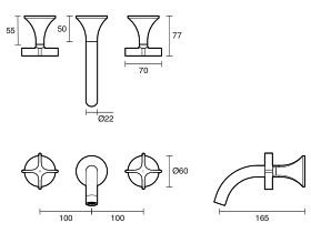 Sussex Oria Cross Wall Basin Set 165mm (5 Star)