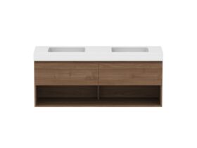 Hero - Posh Domaine 1500mm Wall Hung Vanity Unit All-Drawer Open Shelf Double Bowl 90mm Top