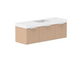Supporting Image 2- Kado Neue Fluted Square All Drawer 1500mm Wall Hung Vanity with Centre Basin 90mm Top Blonde Oak