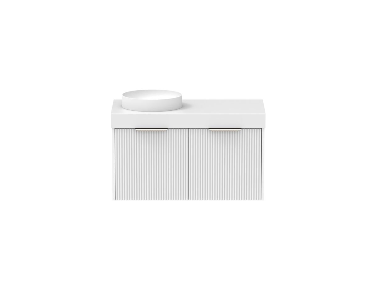 Supporting Image - Kado Neue Fluted Square 900mm Wall Hung Vanity with Left Basin 90mm Top Ultra White