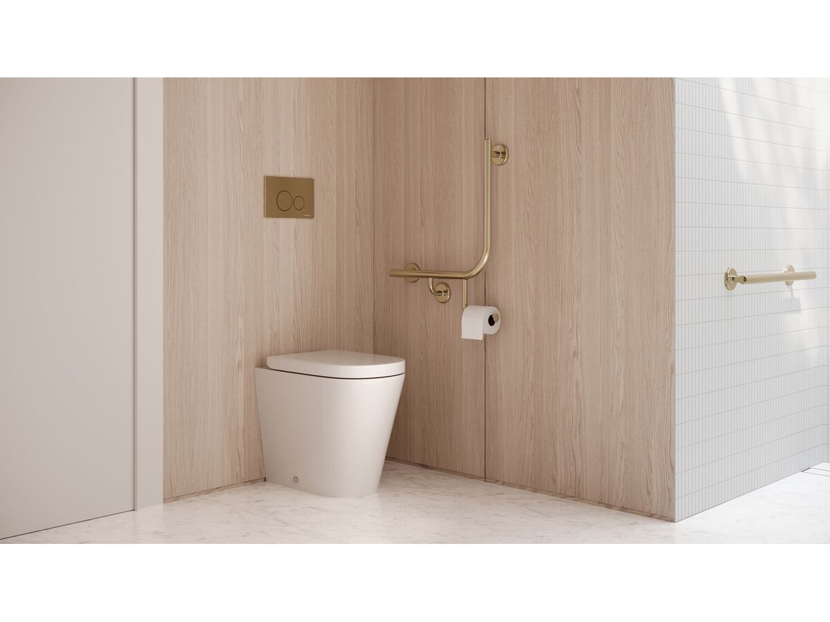 In Situ - Mizu Commercial Bathroom - 450 x 450 x 90 Degree Ambulant Toilet Grab Rail Left Hand - Brushed Brass