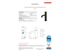 Specification Sheet - Sussex Pure Basin Mixer Tap Curved Spout Matte Black (5 Star)