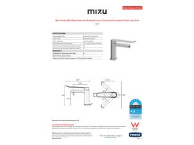 Specification Sheet - Mizu Soothe MK2 Basin Mixer with Extended Lever Tap Brushed Gunmetal (6 Star) Lead Free