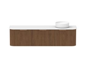 Hero - Kado Neue Fluted Double Curve All Drawer 1800 Wall Hung Vanity with Right Hand Basin 20mm Florentine Walnut