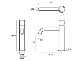 Technical Drawing - Mizu Drift Dial Medium Height Basin Mixer Tap Curved Spout (6 Star) Lead Free