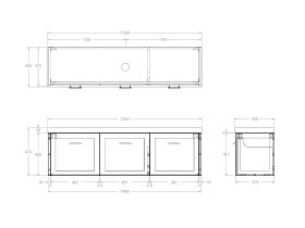 Technical Drawing - Kado Lux Ensuite All Door 1500mm Wall Hung Centre Basin 50mm Top