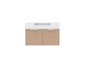 Supporting Image - Kado Neue Fluted Square All Drawer 900mm Wall Hung Vanity with Centre Basin 90mm Top Blonde Oak