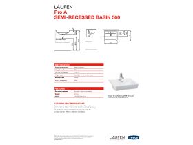 Specification Sheet - LAUFEN Pro A Semi Recessed Basin with Overflow 1 Taphole 560mm x 440mm White
