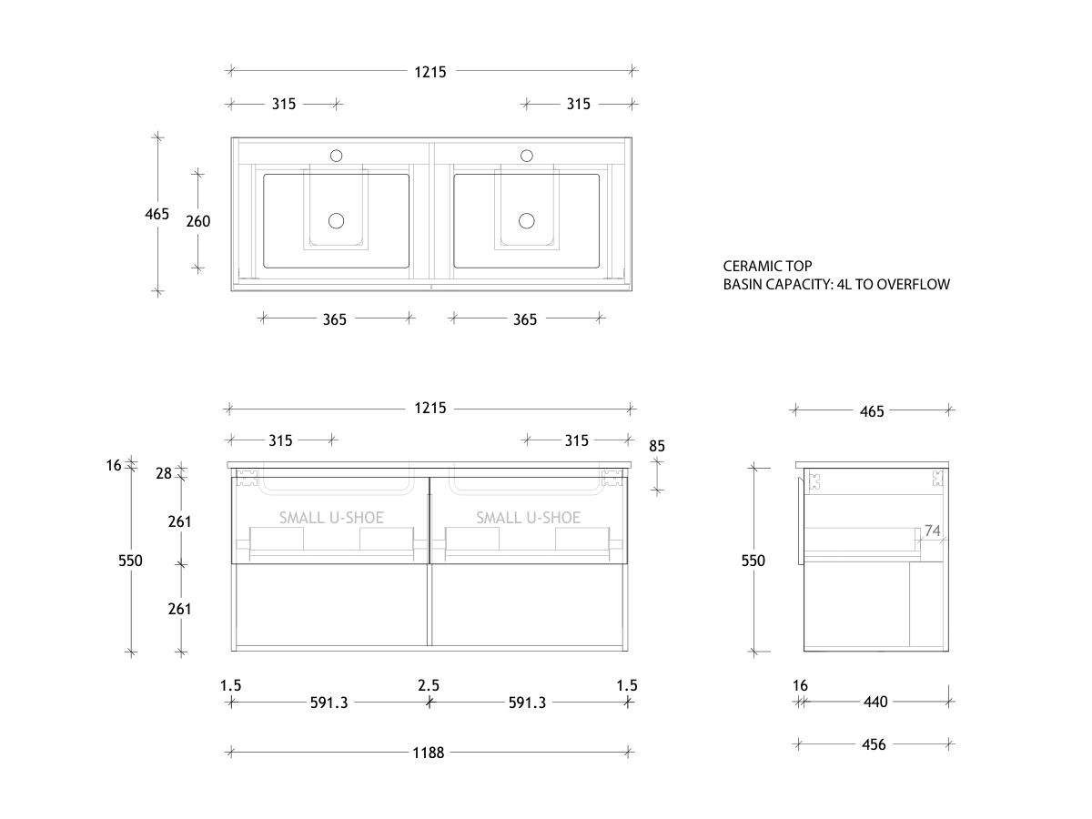 Posh Domaine Shelf All-Drawer 1200 Double Wall Hung Ceramic
