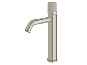Sussex Pure Medium Height Basin Mixer Tap Curved Spout with Linear Textured Handle PVD Brushed Nickel (5 Star)