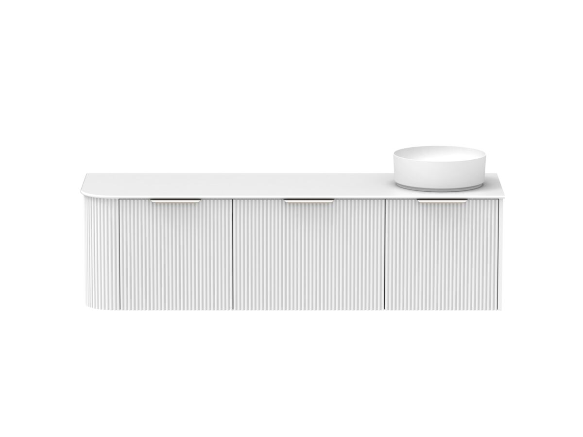 Supporting Image - Kado Neue Fluted Single Curve All Drawer 1650mm Wall Hung Vanity with Right Hand Basin Durasein 12mm Top Ultra White