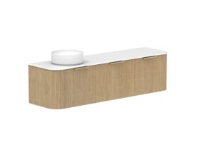 Supporting Image 2- Kado Neue Fluted Double Curve All Drawer 1800 Wall Hung Vanity with Left Hand Basin Durasein 12mm Top Boston Oak