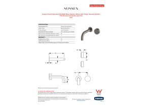 Specification Sheet - Sussex Pure Progressive Wall Bath Mixer System 160mm with Cirque Textured Handles PVD Brushed Gunmetal Lead Free