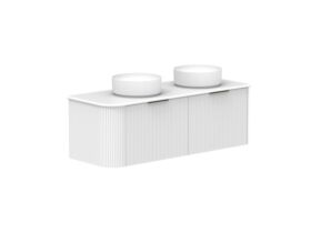 Supporting Image 2- Kado Neue Fluted Single Curve All Drawer 1350mm Wall Hung Vanity with Double Basin 20mm Top Ultra White