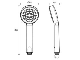 Technical Drawing - Base MK2 Shower Handpiece Only Chrome (3 Star)
