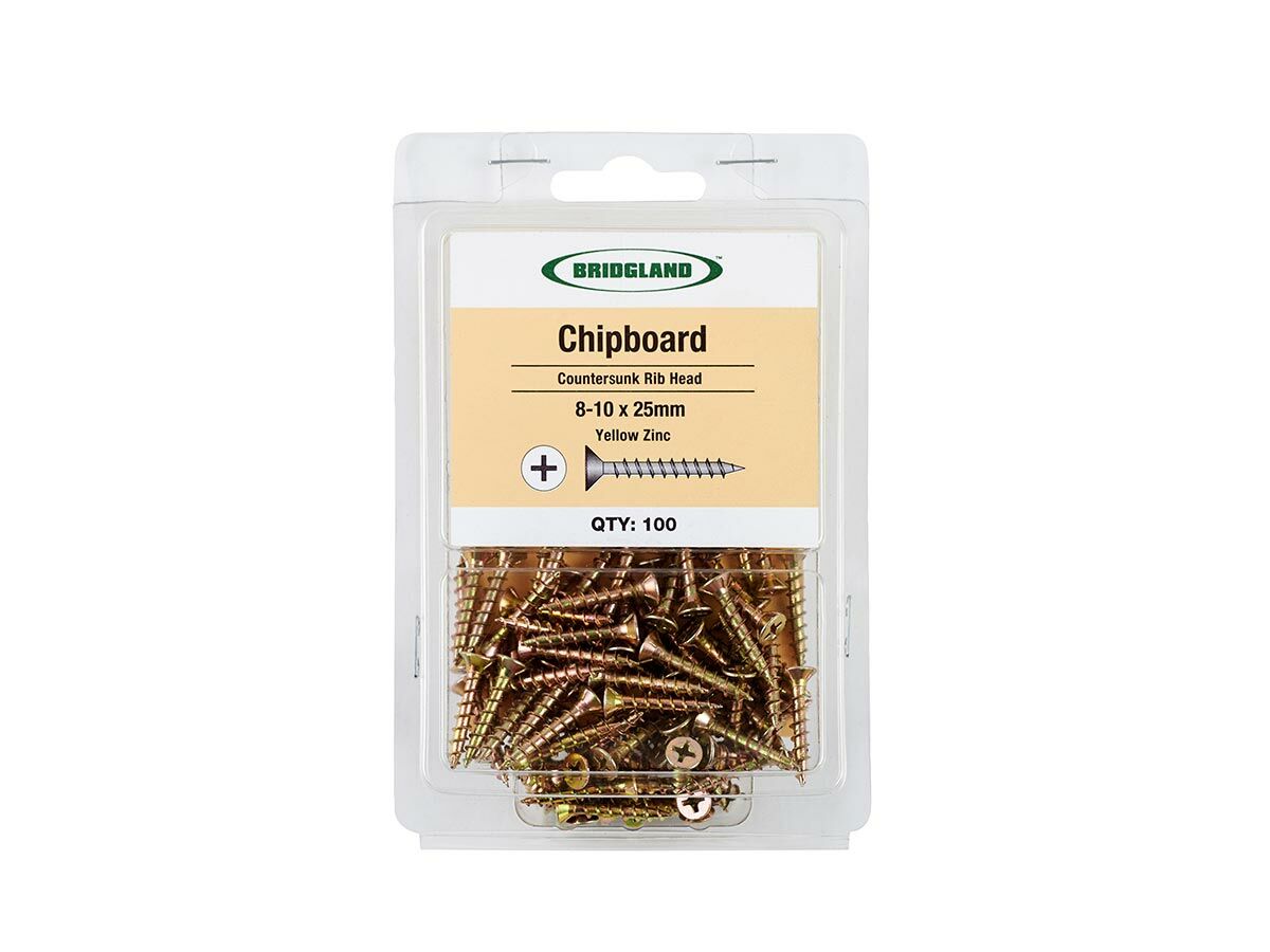 Bridgland Counter Sunk Screw Chipboard Yellow Zinc 8-10 x 25mm (100)