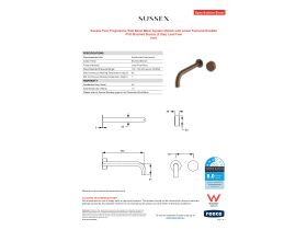 Specification Sheet - Sussex Pure Progressive Wall Basin Mixer System 250mm with Linear Textured Handles PVD Brushed Bronze (3 Star) Lead Free