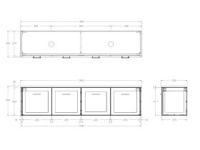 Technical Drawing - Kado Lux Ensuite All Door 1800mm Wall Hung Double Basin 20mm Top