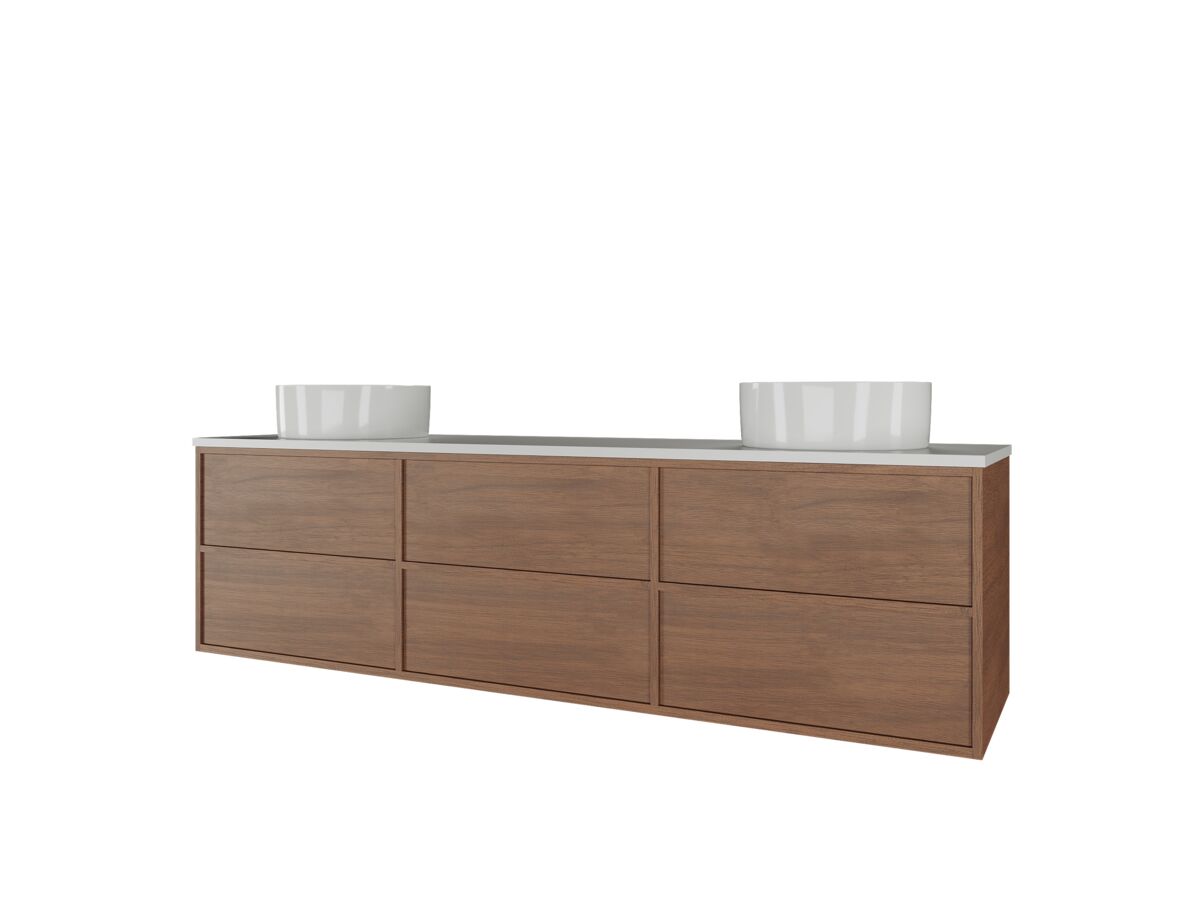 Supporting Image - Kado Aspect Wall Hung Vanity Unit 1800mm Double Bowl 6 Drawer Corian 20mm Top - Florentine Walnut