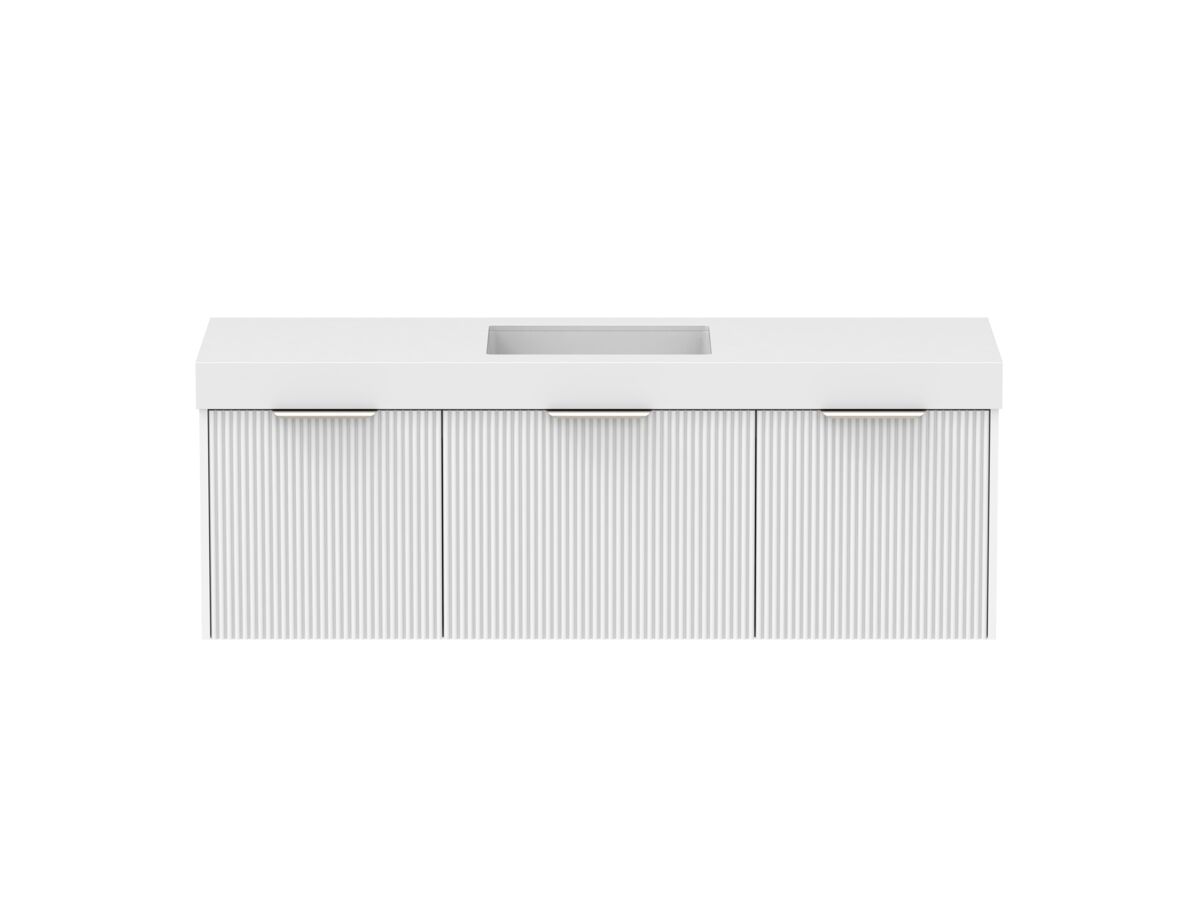Supporting Image - Kado Neue Fluted Square All Drawer 1500mm Wall Hung Vanity with Centre Basin 90mm Top Ultra White