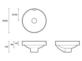 Technical Drawing - Omvivo Villa Thin Edge Round Semi Inset Basin 360mm