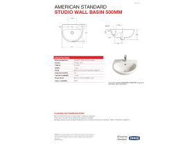 Technical Guide - American Standard Studio Wall Basin with Fixing Kit 3 Taphole 500mm White
