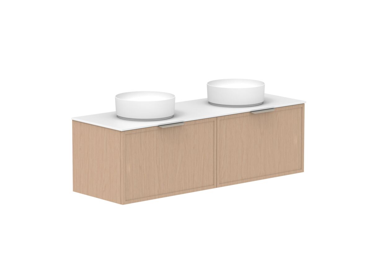 Supporting Image - Kado Lux Slim All Drawer 1500mm Wall Hung Vanity with Double Basin Durasein 12mm Top Blonde Oak
